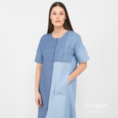 ALANA blåaktig linkjole vevd av blåaktig, gråblått, denimblått, sjøblått og lyseblått garn, melange