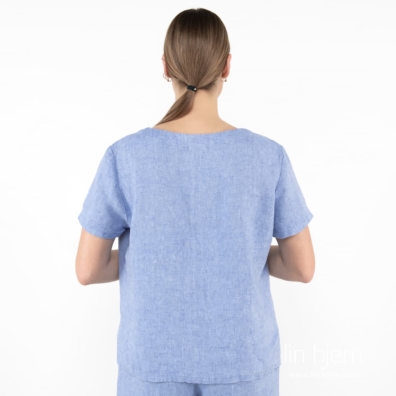 LILLY blå linbluse med korte ermer