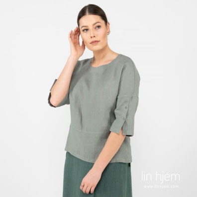 DAPHNE grønn linbluse med slisser nederst
