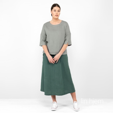 DAPHNE grønn linbluse med rund hals