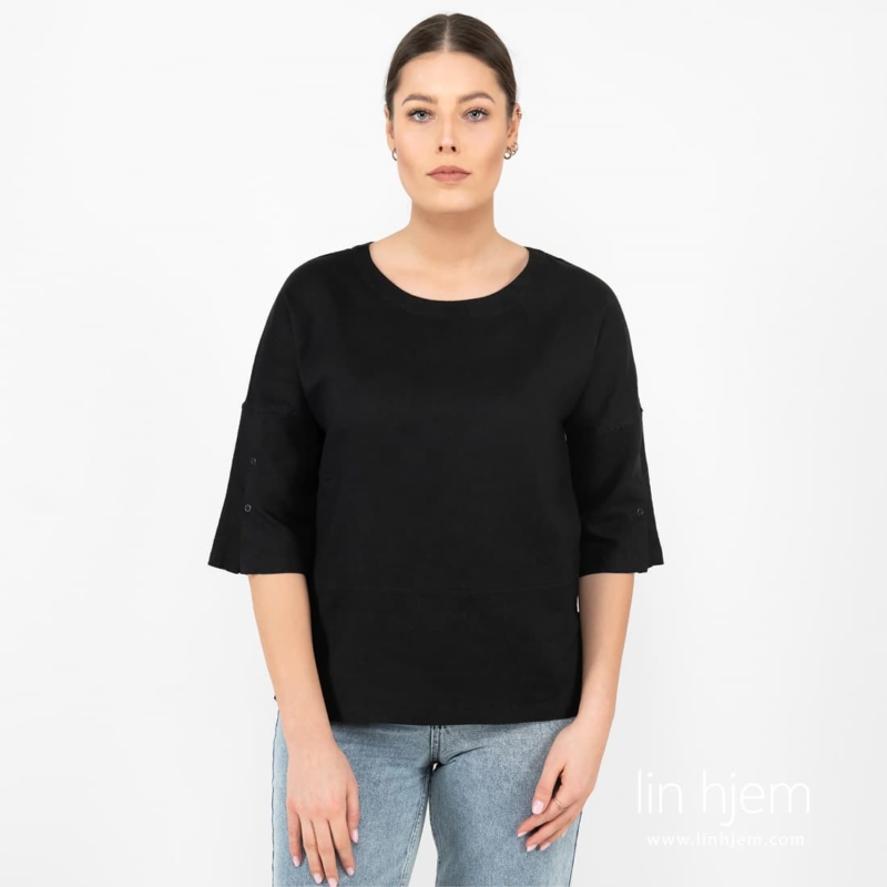 DAPHNE svart linbluse