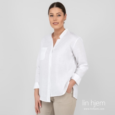 UMBER hvit linbluse med asymmetrisk bunn