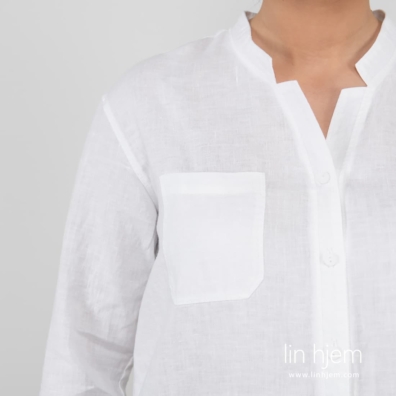 UMBER hvit linbluse med lomme, knappefeste