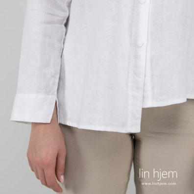 UMBER hvit linbluse med mansjetter med splitt