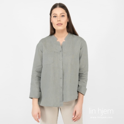 UMBER grønn linbluse med asymmetrisk bunn