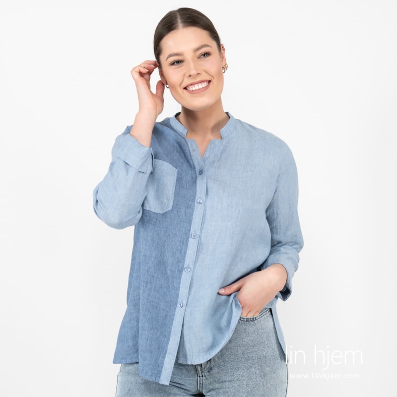 UMBER blå linbluse
