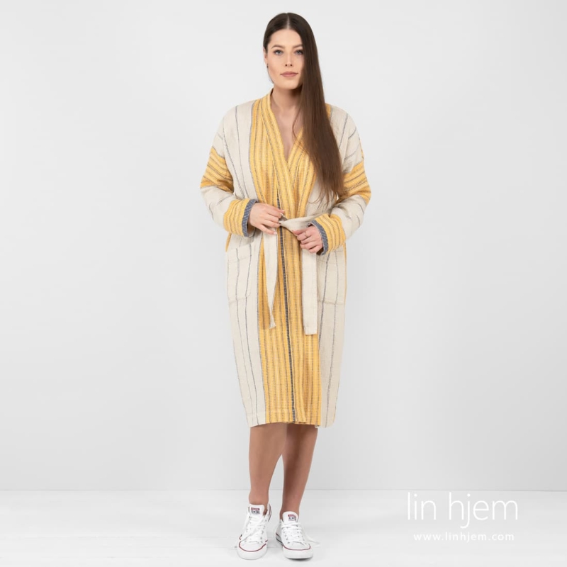 KORA beige halvlin morgenkåpe med striper