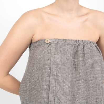PURO wrap håndkle gråbruntmelert festes med knapper