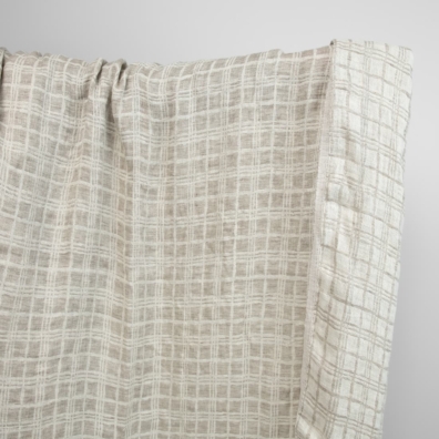 Jacquard-lin med gråbrune ruter vasket