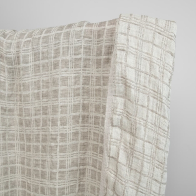 Jacquard-lin med gråbrune ruter tosidig vasket