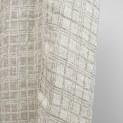 Jacquard-lin med gråbrune ruter vasket, mykt, skånsomt