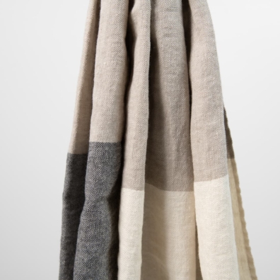 Lin-ull sjal beige-grå-brun stripete