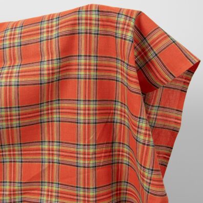 Halvlinstoff lysrødt rutete 150cm bredt