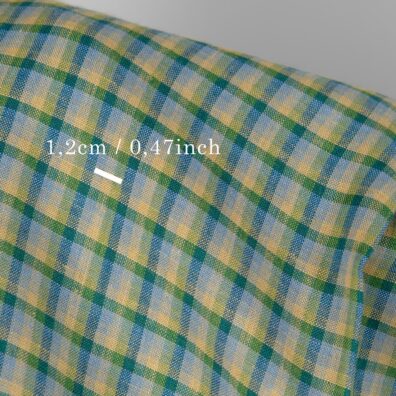 Linstoff blå-grønn rutete 150cm bredt