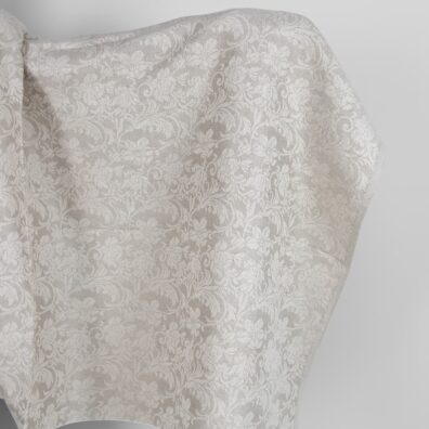 Lysegrått jacquard lin-bomull stoff i blomstermønster