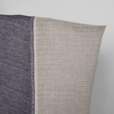 Linstoff blå-beige tosidig fiskebensveving