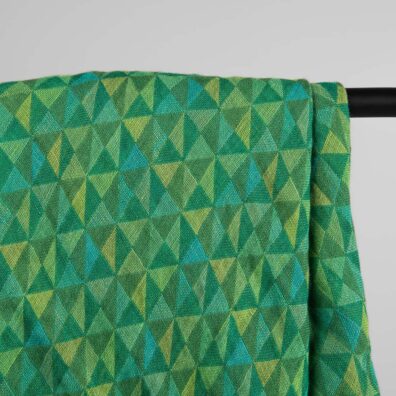 Lin skjerf grønt, jacquard geometrisk mønster