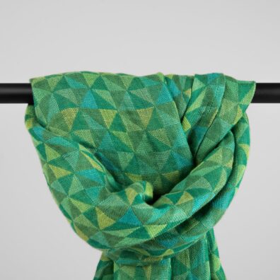 Lin sjal grønt, jacquard i geometrisk mønster