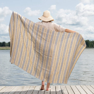 DAKOTA lin strandhåndkle blåstripete, av spesielt vasket, mykt, skånsomt stoff