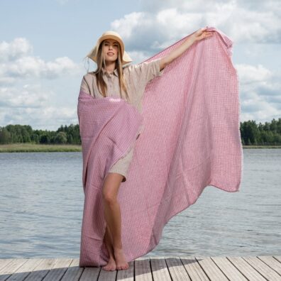KORFU strandhåndkle lilla rutete