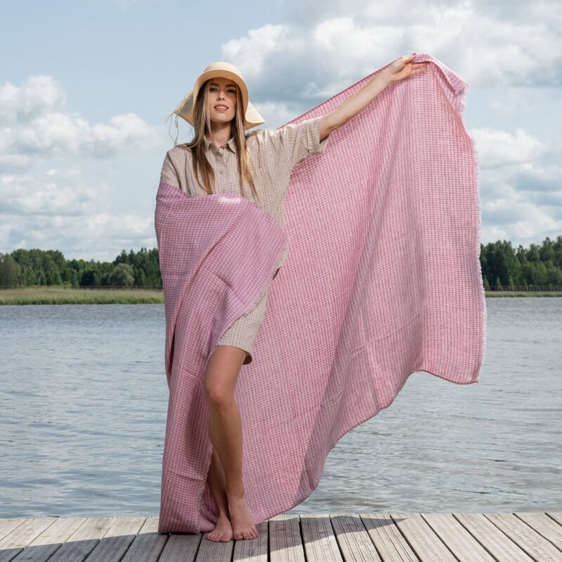 KORFU strandhåndkle lilla rutete