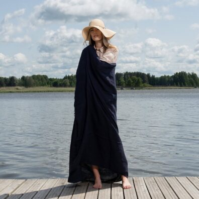 ISLA lin strandhåndkle mørkblå