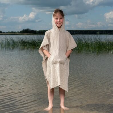 BINGO halvlin poncho beige for barn
