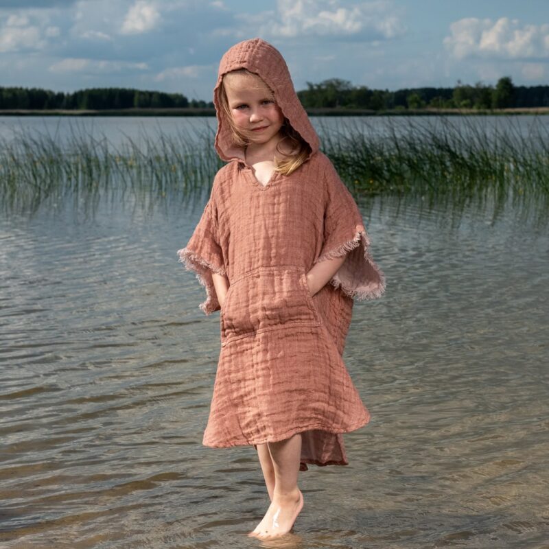 PLAZA lin poncho brun for barn